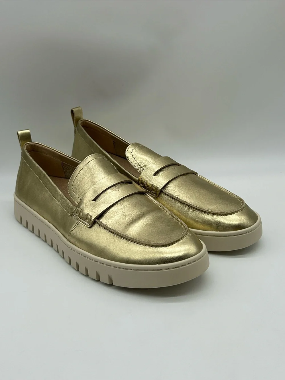 Vionic Uptown Gold Leather Platform Loafers Size 13M NWT Orthotic Comfort